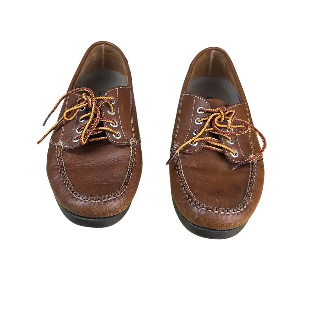 LL Bean Blucher Moc Brown Leather Boat Shoes Mens 11D Handsewn